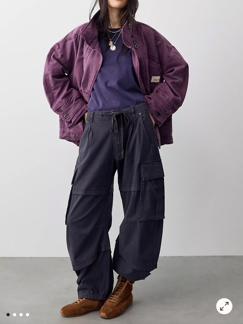 We the free Relaxed Purple Curve Barrel Pants with Drawstring Waist